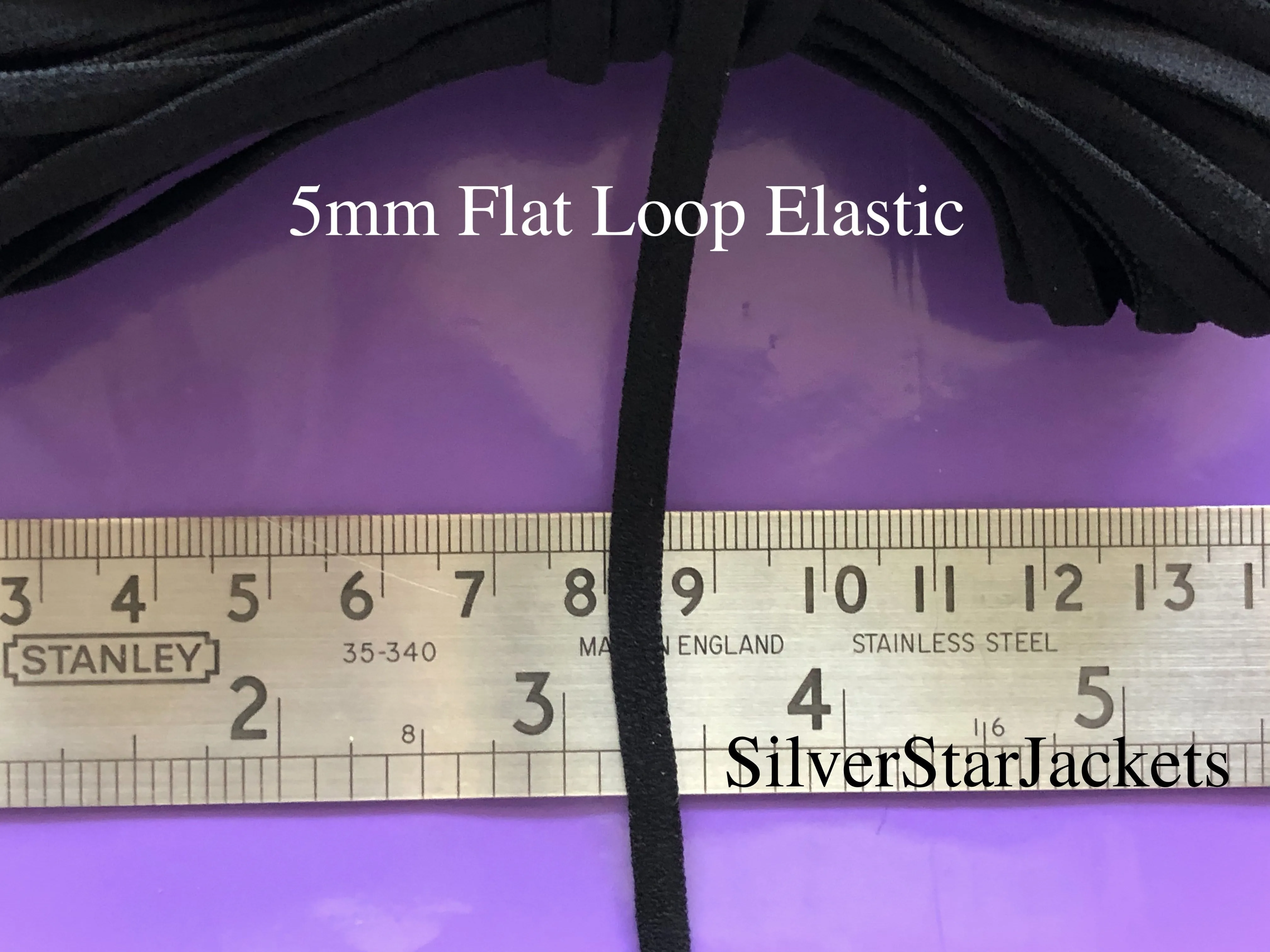 5mm flat, soft, ear loop elastic in BLACK for sewing adjustable masks. Sold in 10 and 20 yard bundles. Ships from Ohio.