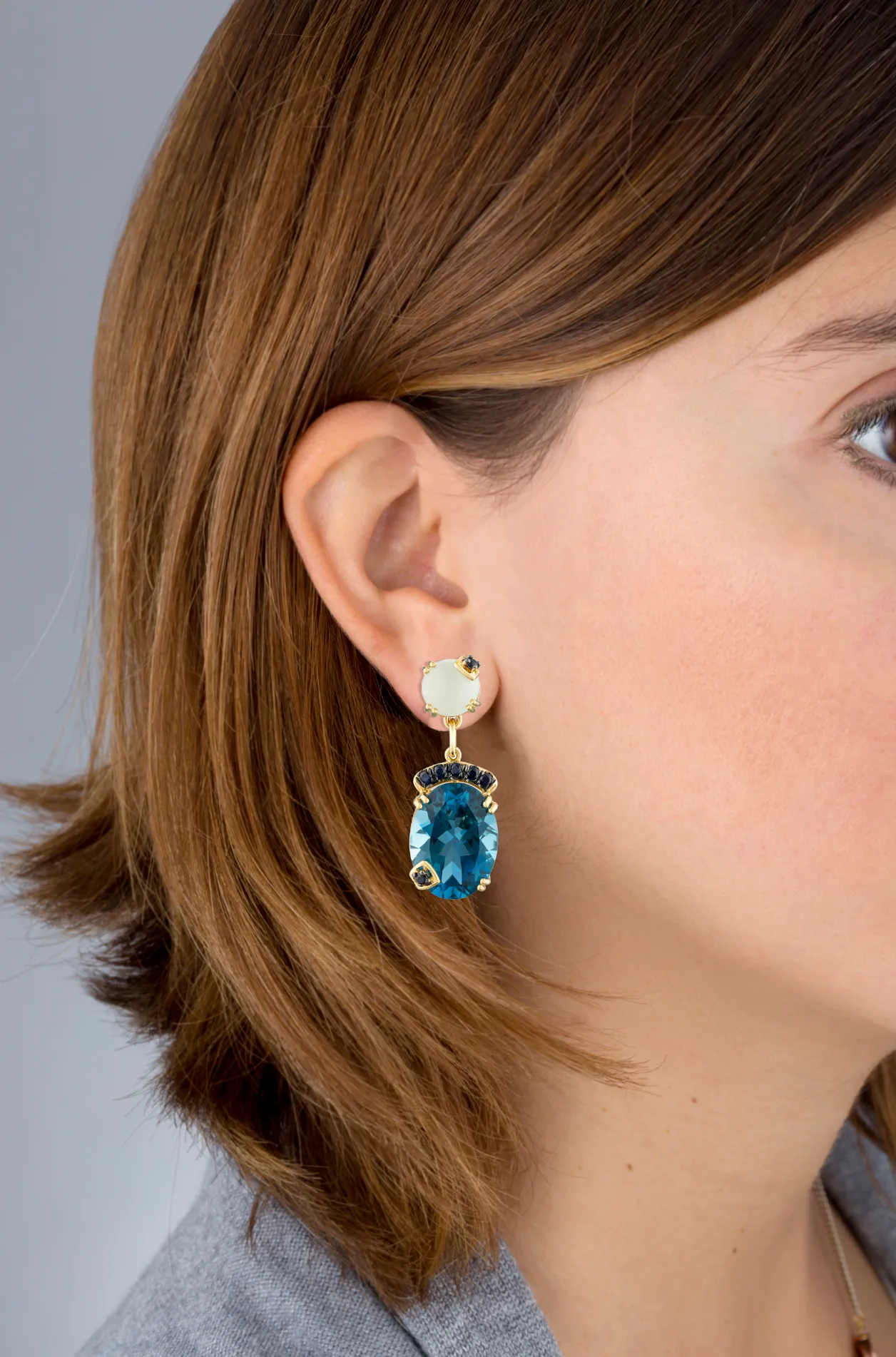 925 Silver Earring with Blue Topaz and Blue Sapphire