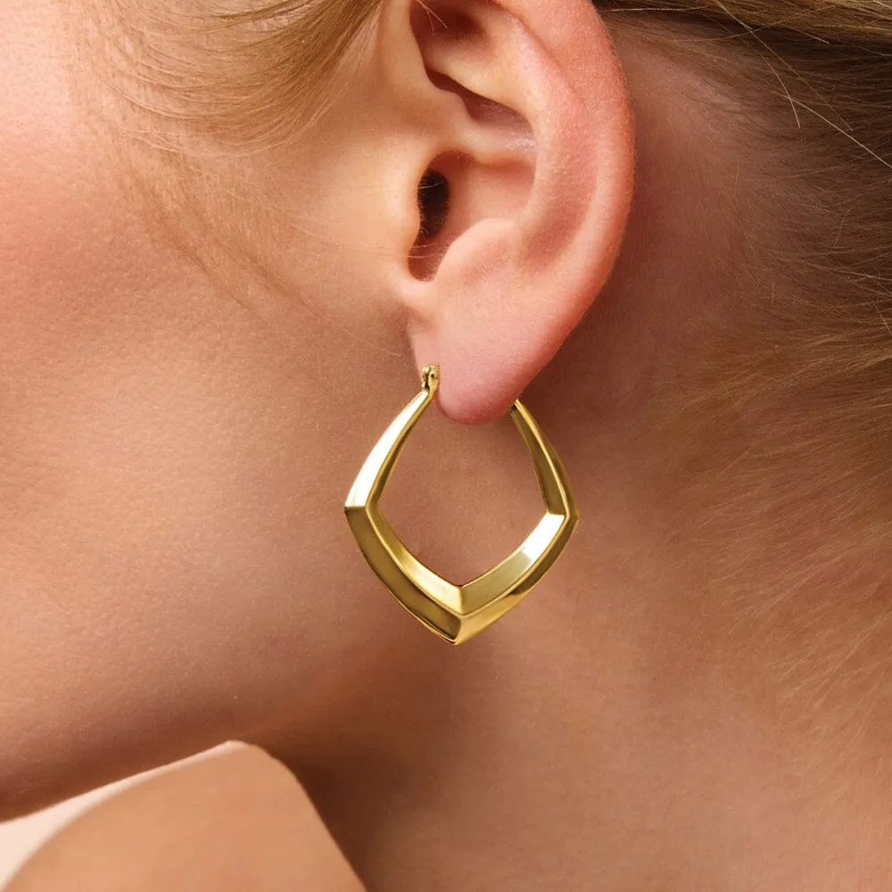9ct Yellow Gold Silver Filled Angular Flat Knife Edged Hoop Earrings