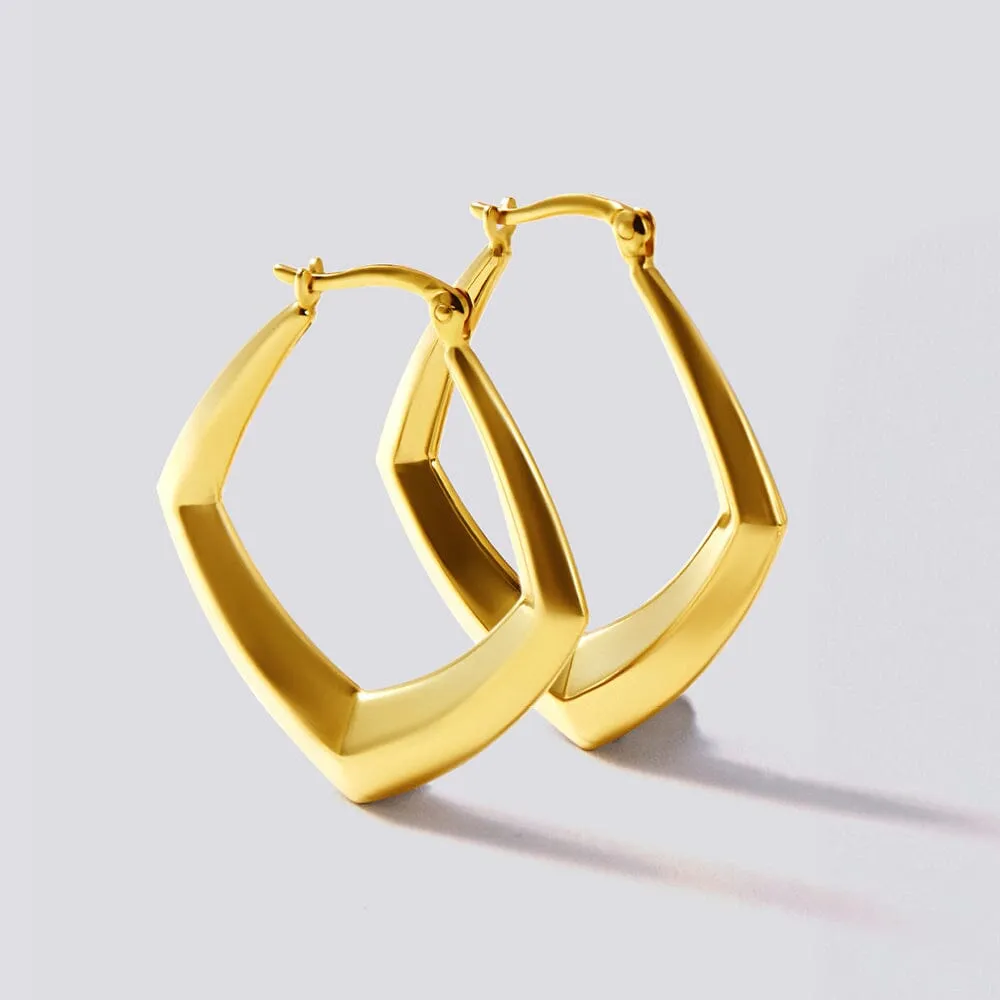 9ct Yellow Gold Silver Filled Angular Flat Knife Edged Hoop Earrings