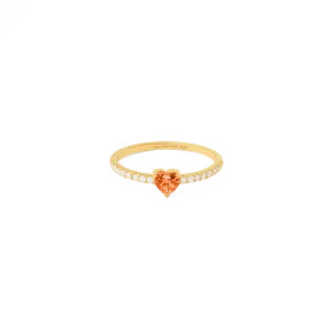 Anillo corazón oro amarillo de 18k con citrino y brillantes