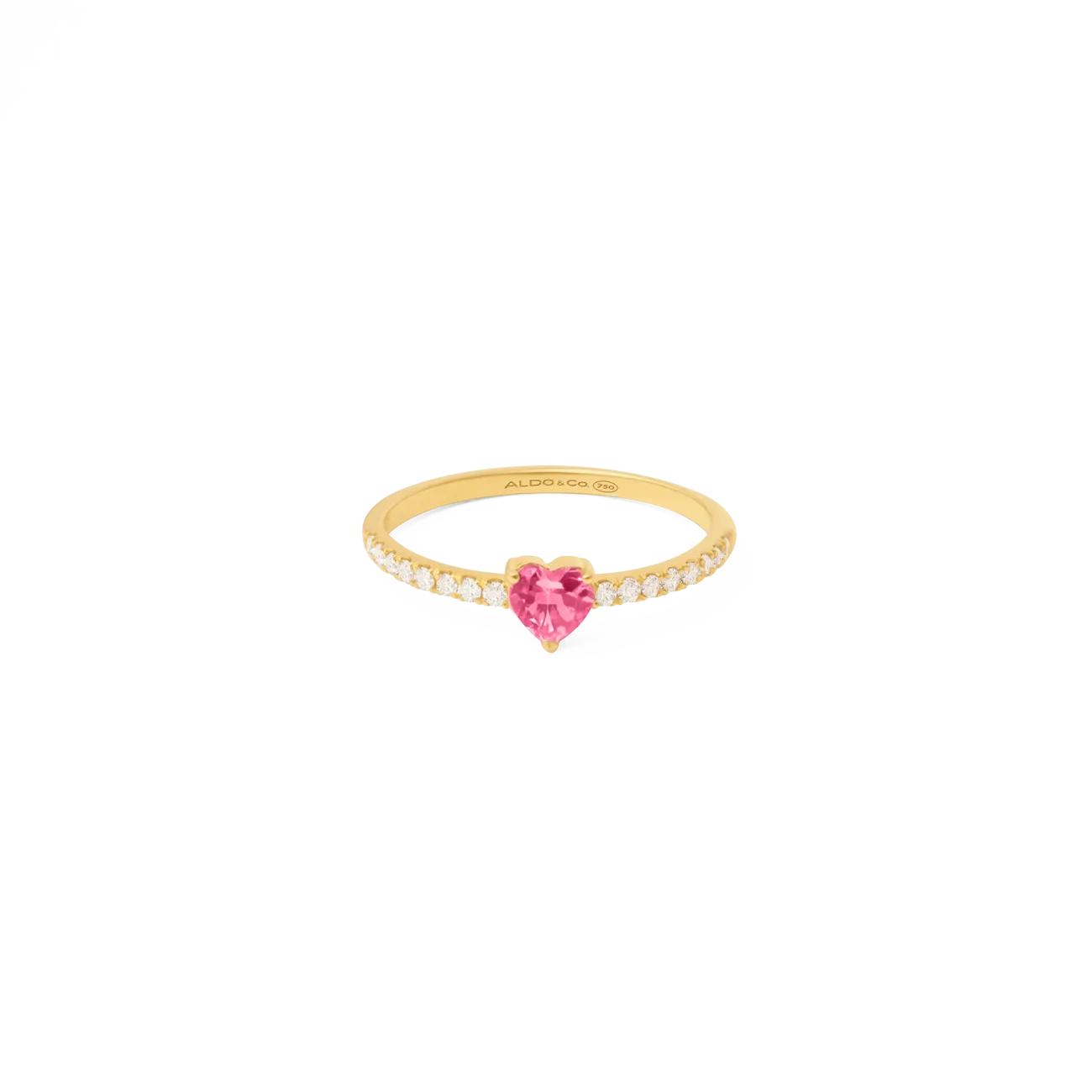 Anillo corazón oro amarillo de 18k con turmalina rosa y brillantes