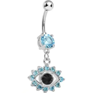 Aqua Gem Blinged Out Eye Dangle Belly Ring