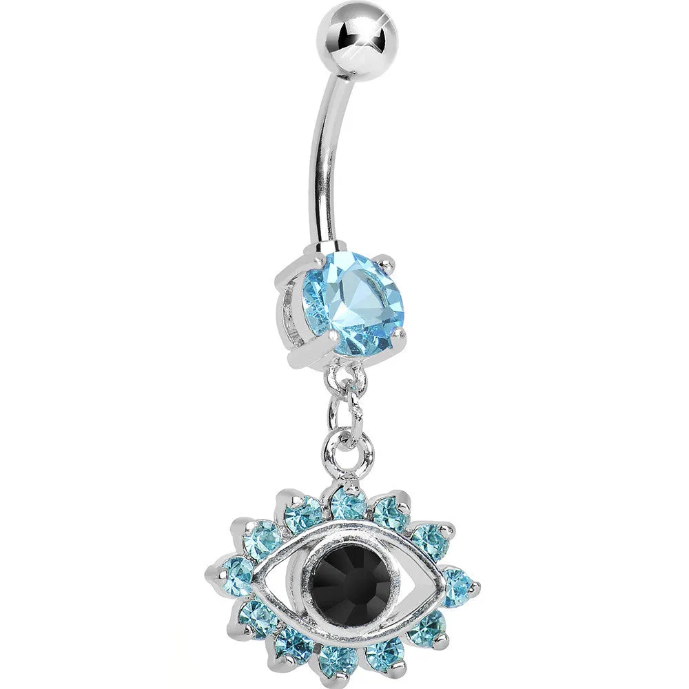 Aqua Gem Blinged Out Eye Dangle Belly Ring