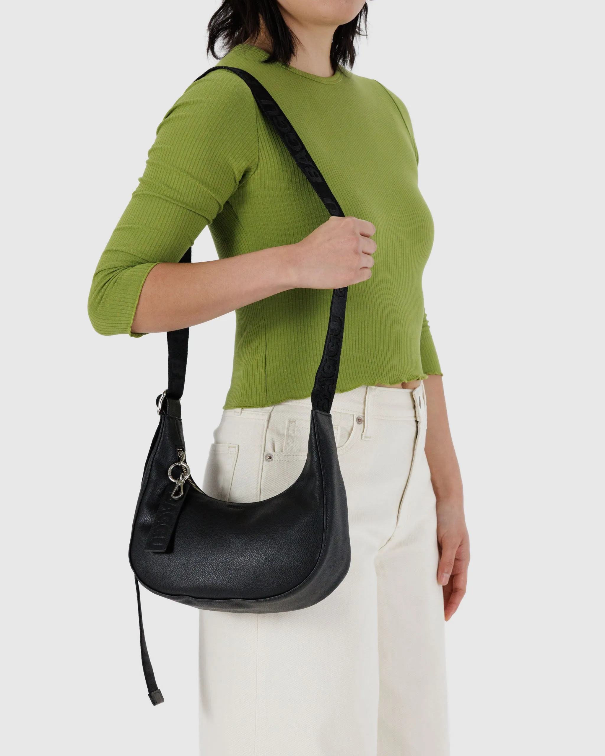 Baggu Small Recycled Leather Crescent Bag - Black