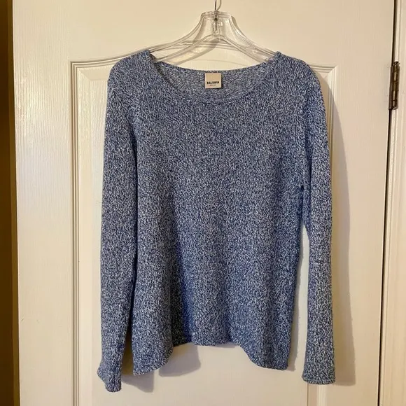 Baldwin Kansas City Cashmere Linen Pullover Long Sleeve Blue Sweater Size M