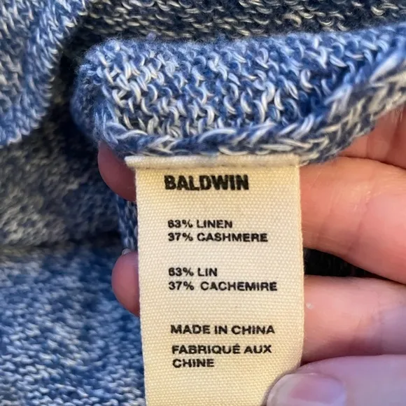 Baldwin Kansas City Cashmere Linen Pullover Long Sleeve Blue Sweater Size M