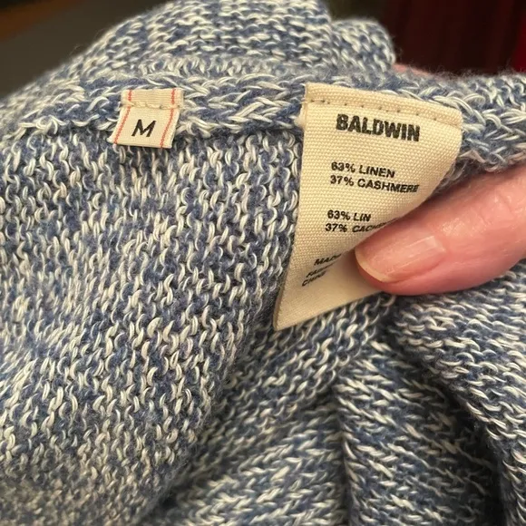 Baldwin Kansas City Cashmere Linen Pullover Long Sleeve Blue Sweater Size M