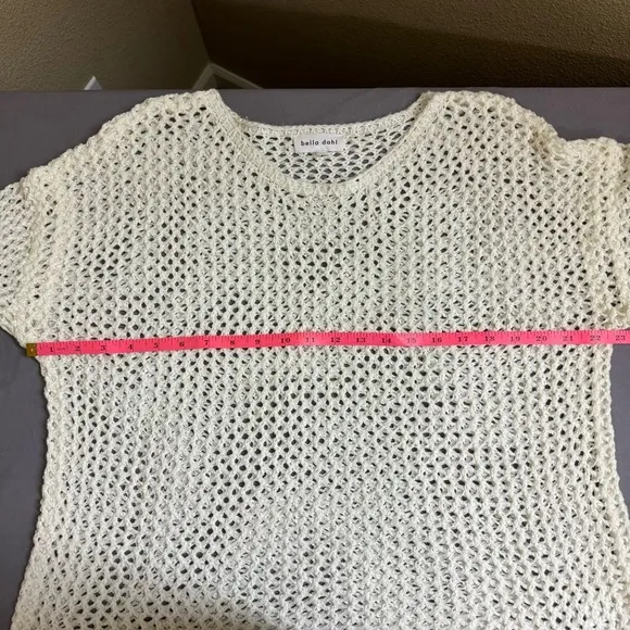 bella dahl top women medium open knit long sleeve crewneck sweater white