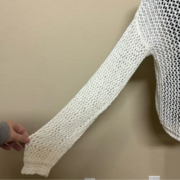 bella dahl top women medium open knit long sleeve crewneck sweater white