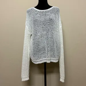 bella dahl top women medium open knit long sleeve crewneck sweater white