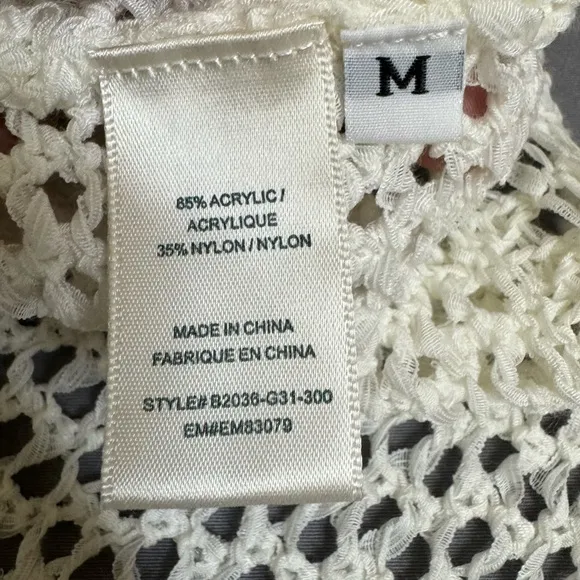 bella dahl top women medium open knit long sleeve crewneck sweater white