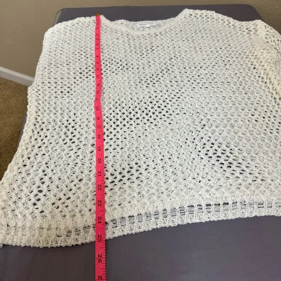 bella dahl top women medium open knit long sleeve crewneck sweater white