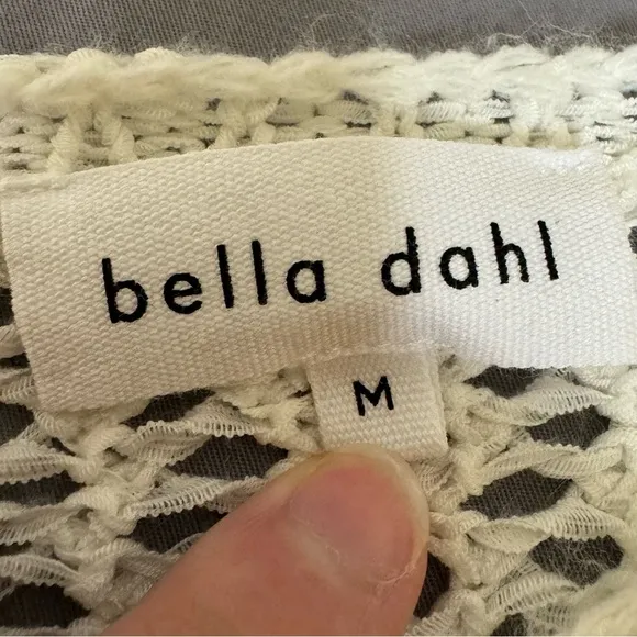 bella dahl top women medium open knit long sleeve crewneck sweater white