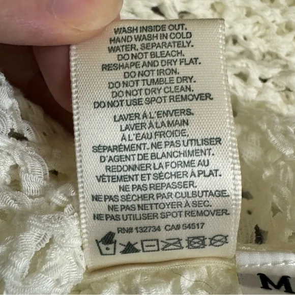 bella dahl top women medium open knit long sleeve crewneck sweater white
