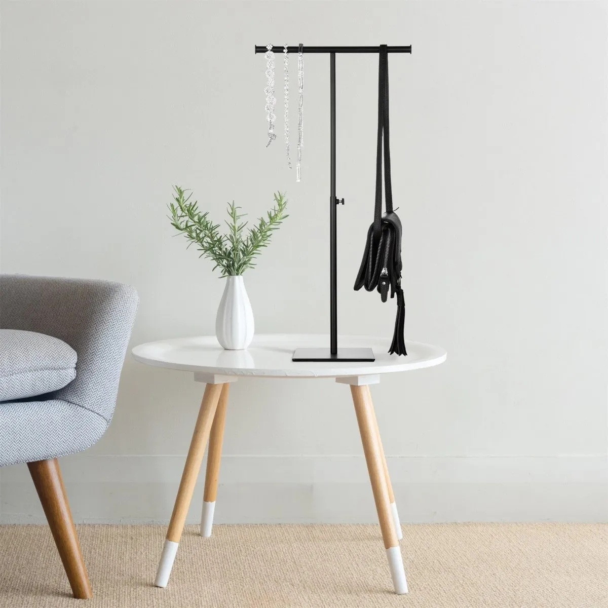 Black Tabletop Purse Display Stand - Set of Two Tabletop T Bar Handbag Display Stand
