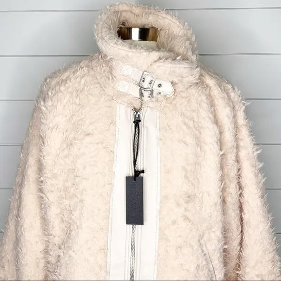 BLANKNYC Curly Faux Shearling Full Zip Teddy Buckle Jacket Cream Size XXL