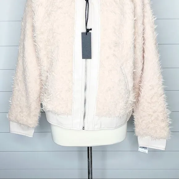 BLANKNYC Curly Faux Shearling Full Zip Teddy Buckle Jacket Cream Size XXL