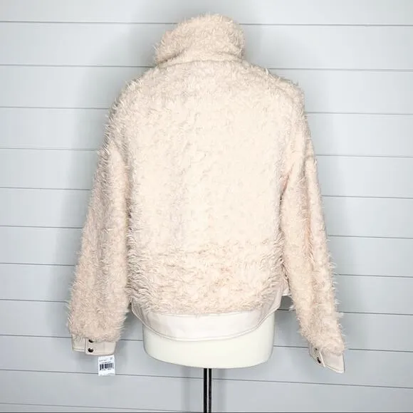 BLANKNYC Curly Faux Shearling Full Zip Teddy Buckle Jacket Cream Size XXL