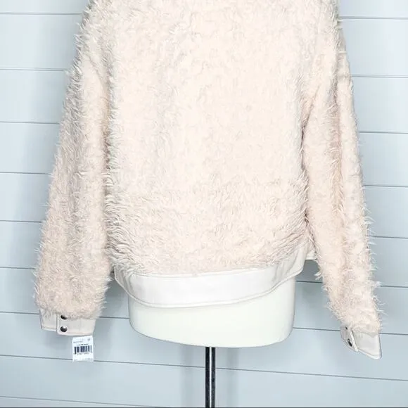 BLANKNYC Curly Faux Shearling Full Zip Teddy Buckle Jacket Cream Size XXL