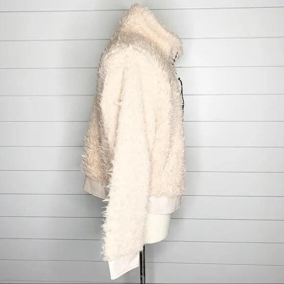 BLANKNYC Curly Faux Shearling Full Zip Teddy Buckle Jacket Cream Size XXL