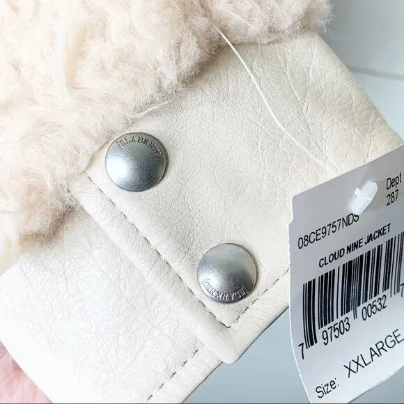 BLANKNYC Curly Faux Shearling Full Zip Teddy Buckle Jacket Cream Size XXL