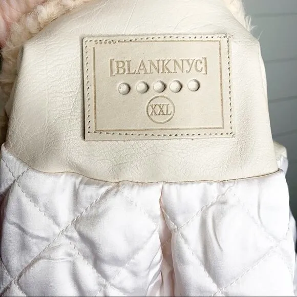 BLANKNYC Curly Faux Shearling Full Zip Teddy Buckle Jacket Cream Size XXL
