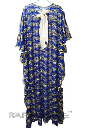 Blue Yellow Trendy Maxi Lace Caftan