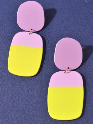 Bold Metal Disc Rectangle Earrings- 4 Colors