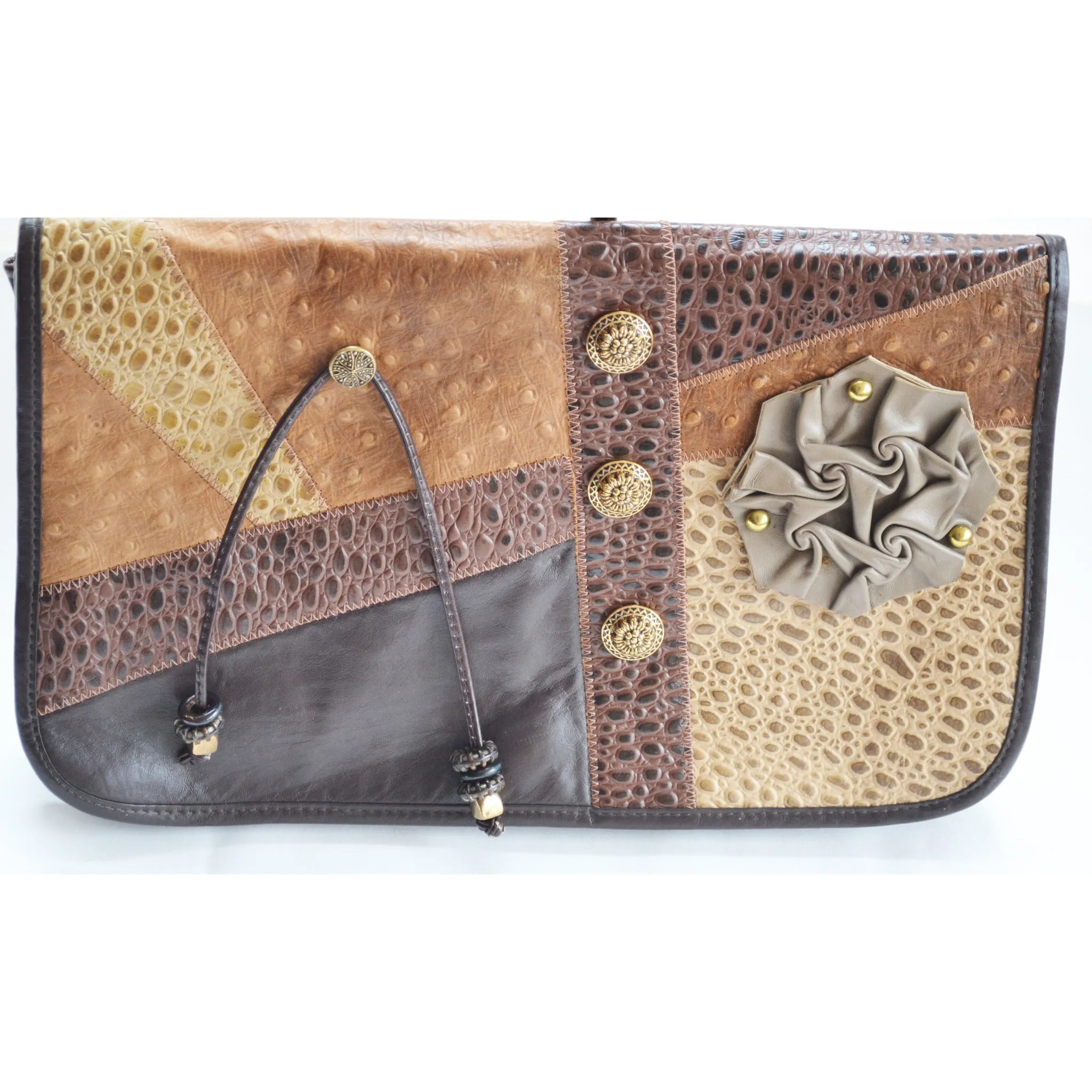 Brown Embossed Leather Clutch Purse By Miriam