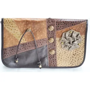 Brown Embossed Leather Clutch Purse By Miriam