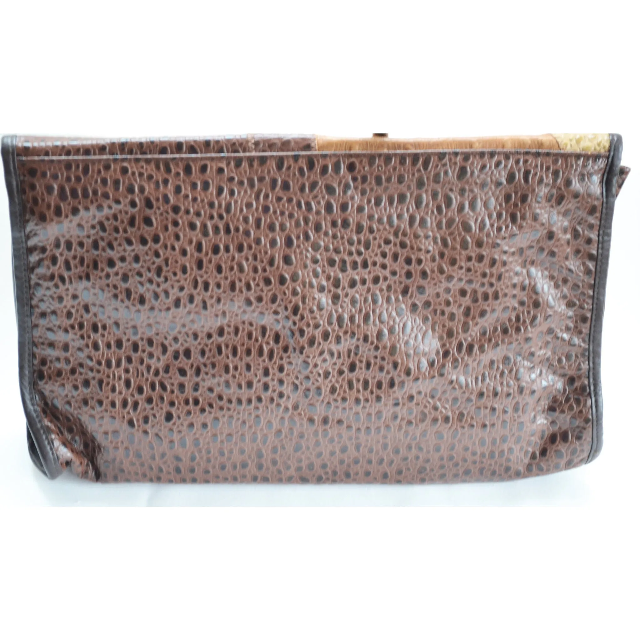 Brown Embossed Leather Clutch Purse By Miriam