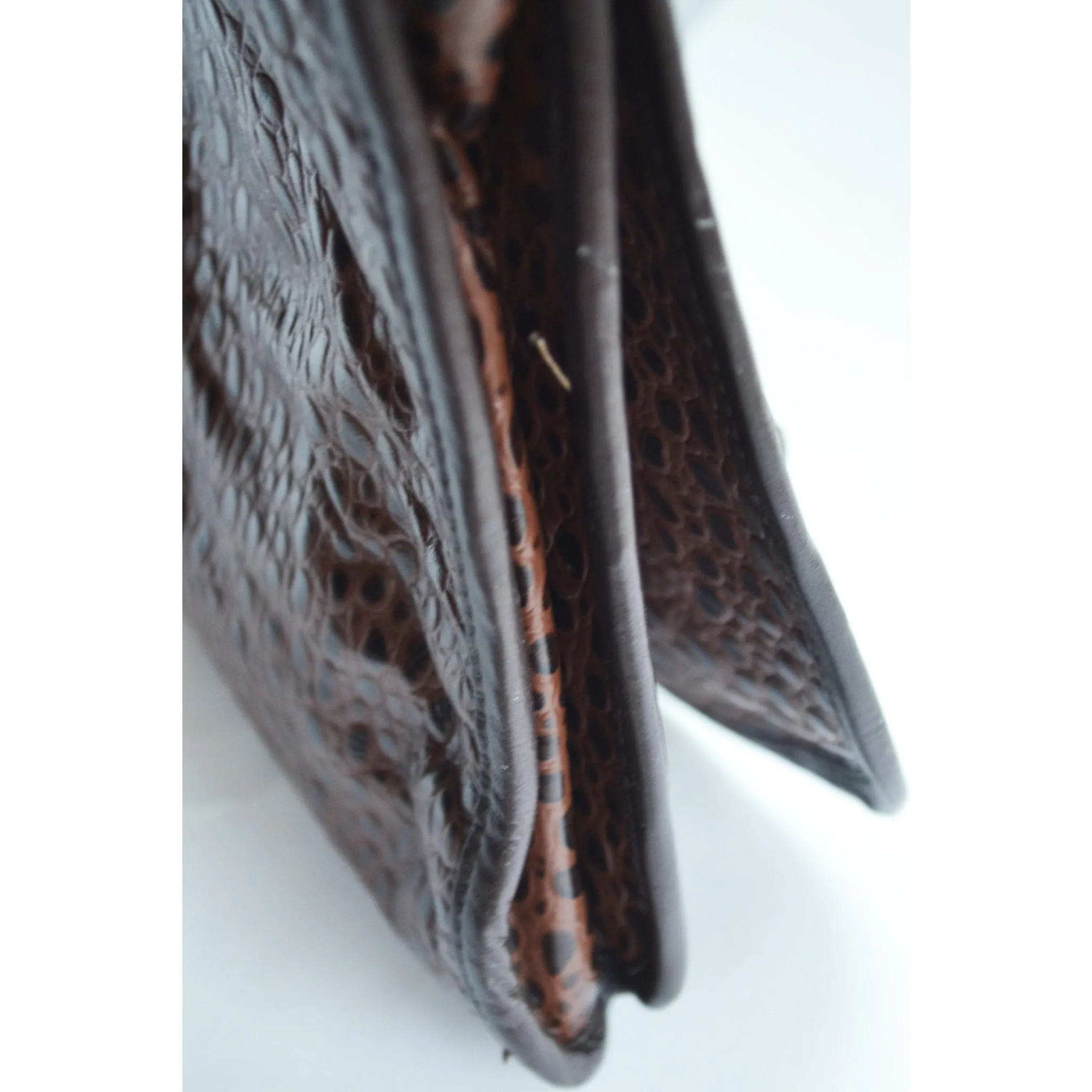 Brown Embossed Leather Clutch Purse By Miriam