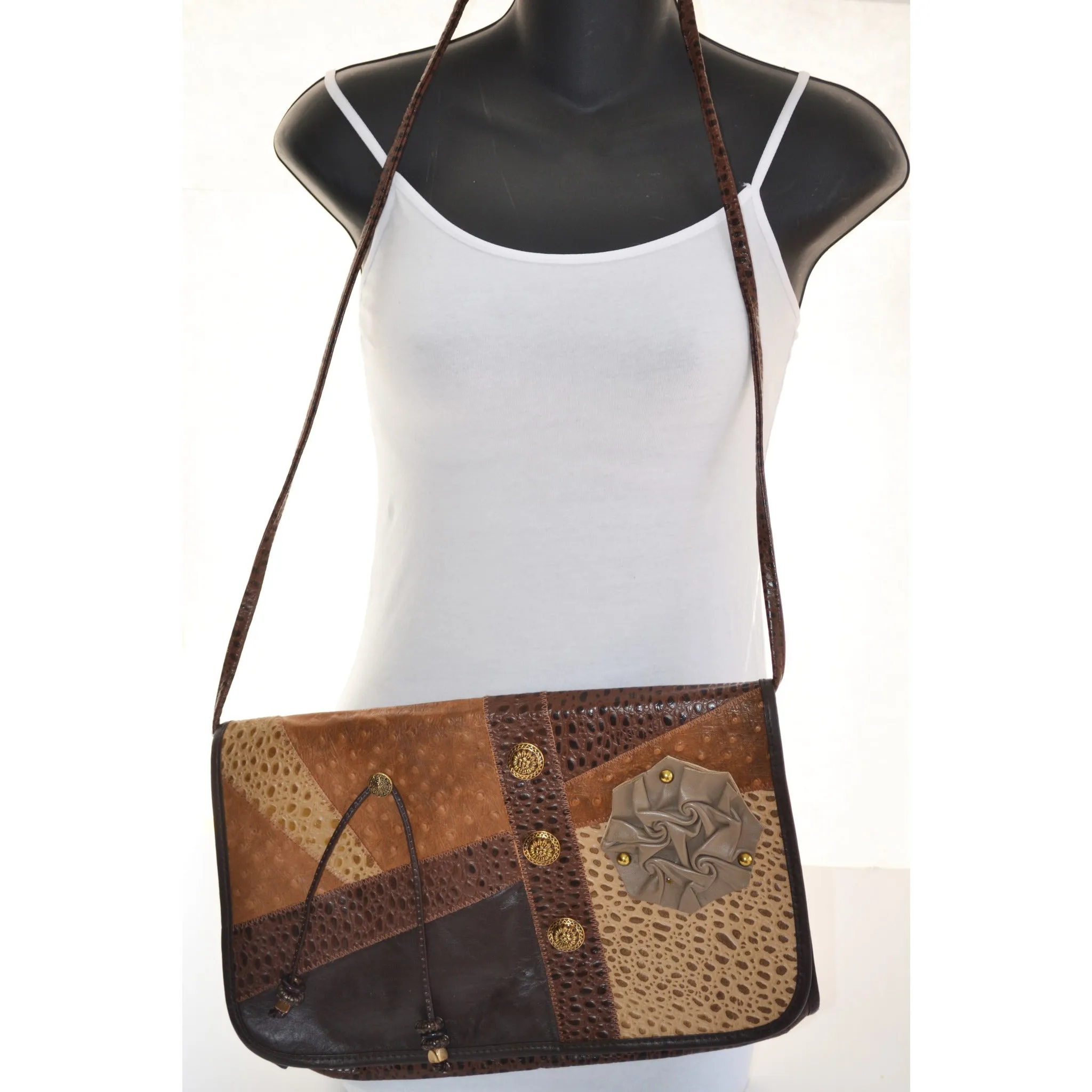 Brown Embossed Leather Clutch Purse By Miriam