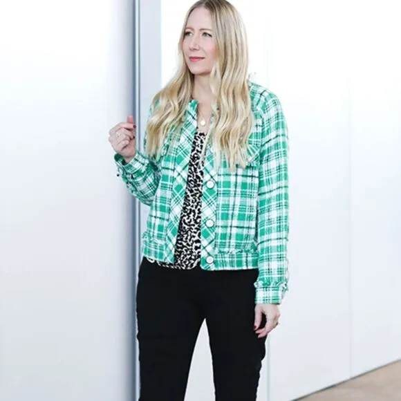 CABI #5653 Boucle Plaid Tweed Blazer Library Academia Lined Jacket