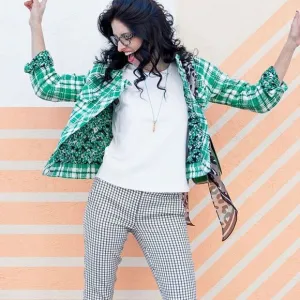 CABI #5653 Boucle Plaid Tweed Blazer Library Academia Lined Jacket