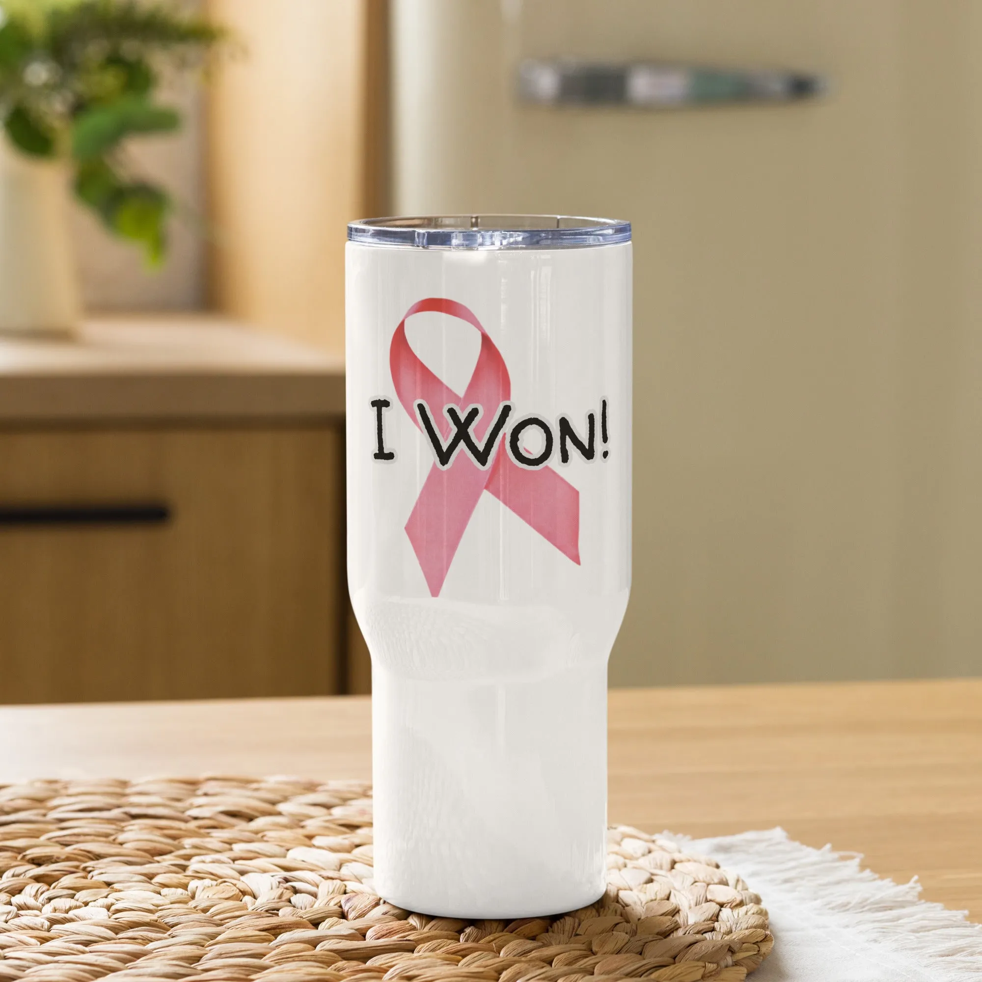 Cancer Survivor "I Won" Travel Mug with Handle