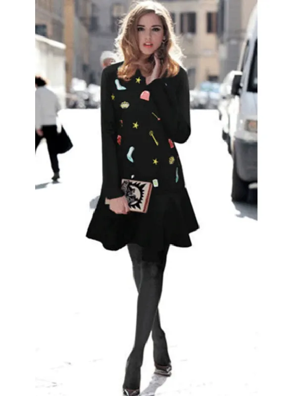 cartoon embroidery flounce dress
