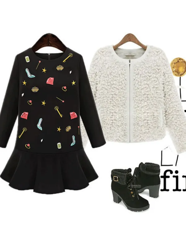 cartoon embroidery flounce dress