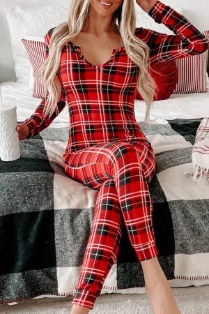 Casual Living Plaid Print Basic V Neck Long Sleeve Two Pieces