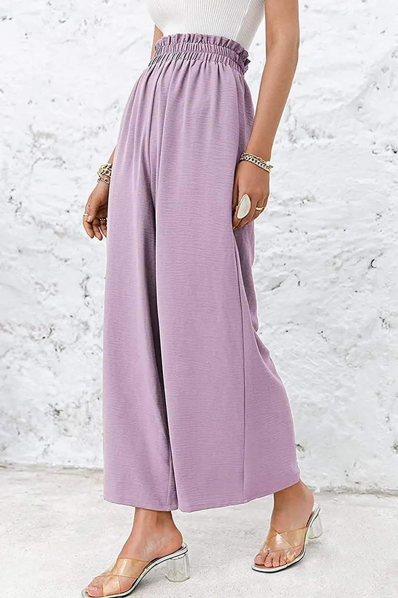 Casual Solid Patchwork Loose High Waist Wide Leg Solid Color Bottoms(10 Colors)