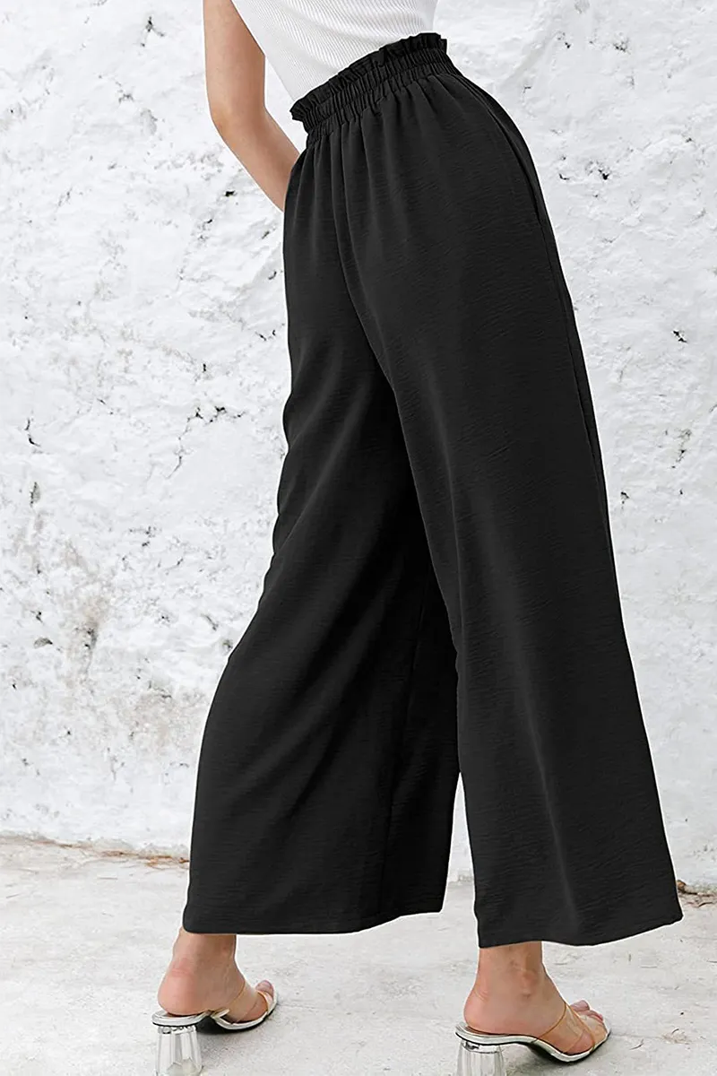 Casual Solid Patchwork Loose High Waist Wide Leg Solid Color Bottoms(10 Colors)
