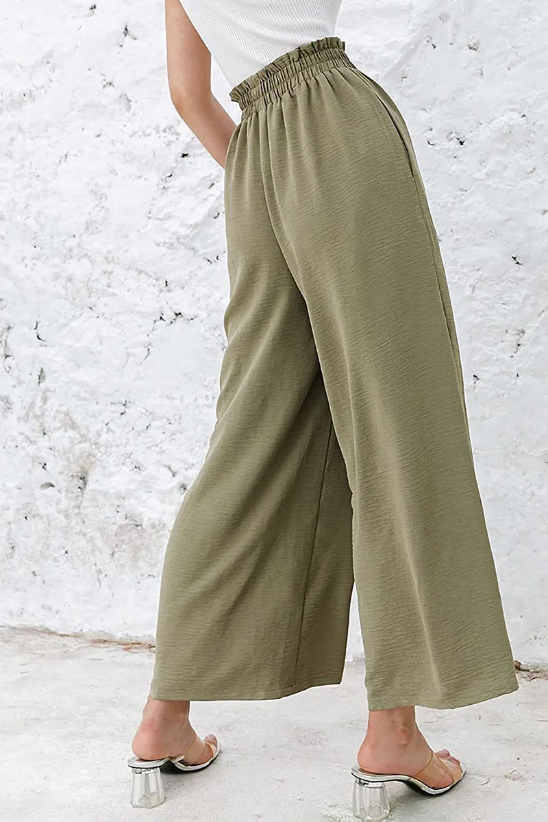 Casual Solid Patchwork Loose High Waist Wide Leg Solid Color Bottoms(10 Colors)