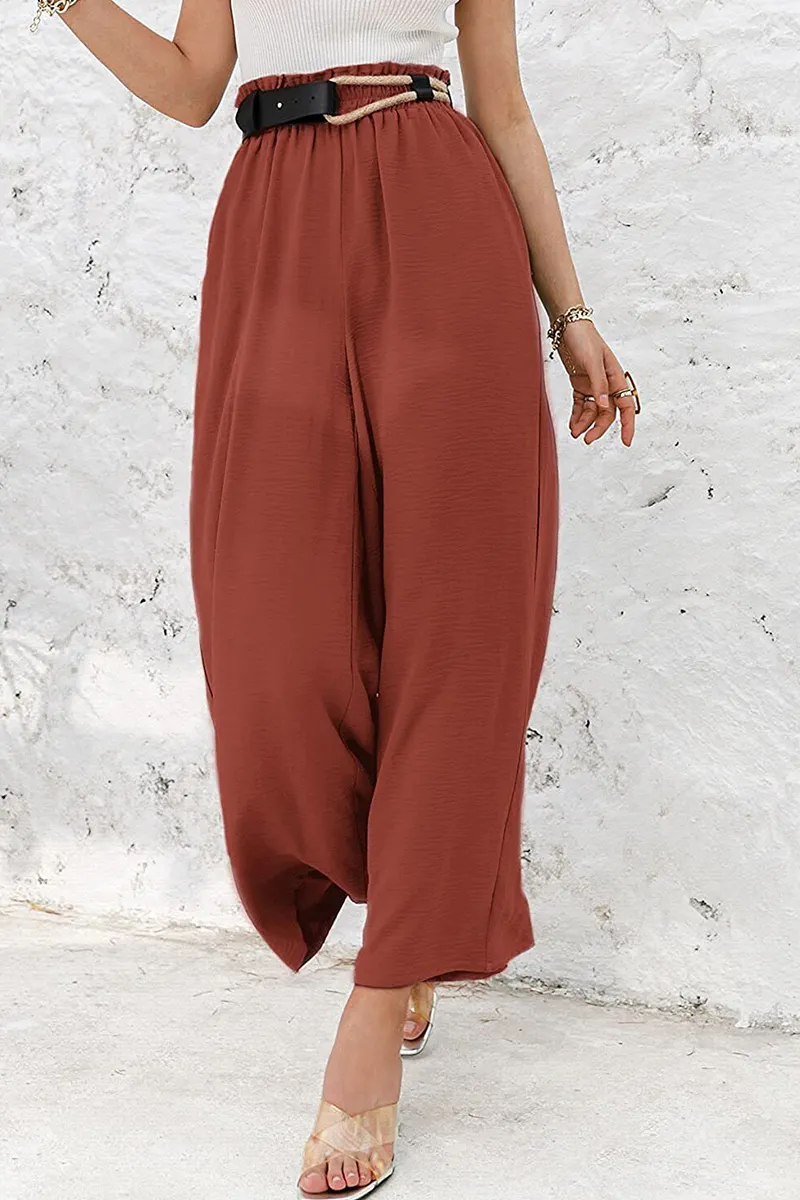 Casual Solid Patchwork Loose High Waist Wide Leg Solid Color Bottoms(10 Colors)