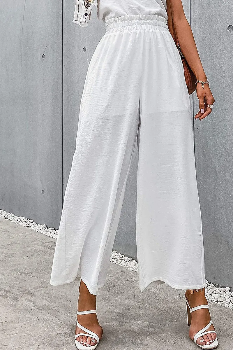 Casual Solid Patchwork Loose High Waist Wide Leg Solid Color Bottoms(10 Colors)