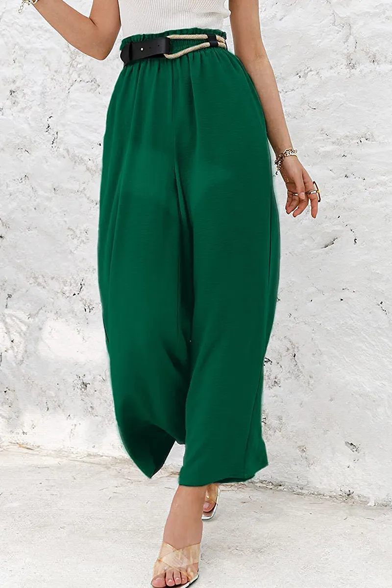 Casual Solid Patchwork Loose High Waist Wide Leg Solid Color Bottoms(10 Colors)