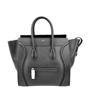 CELINE Drummed Mini Luggage Calfskin Leather Tote Bag Black