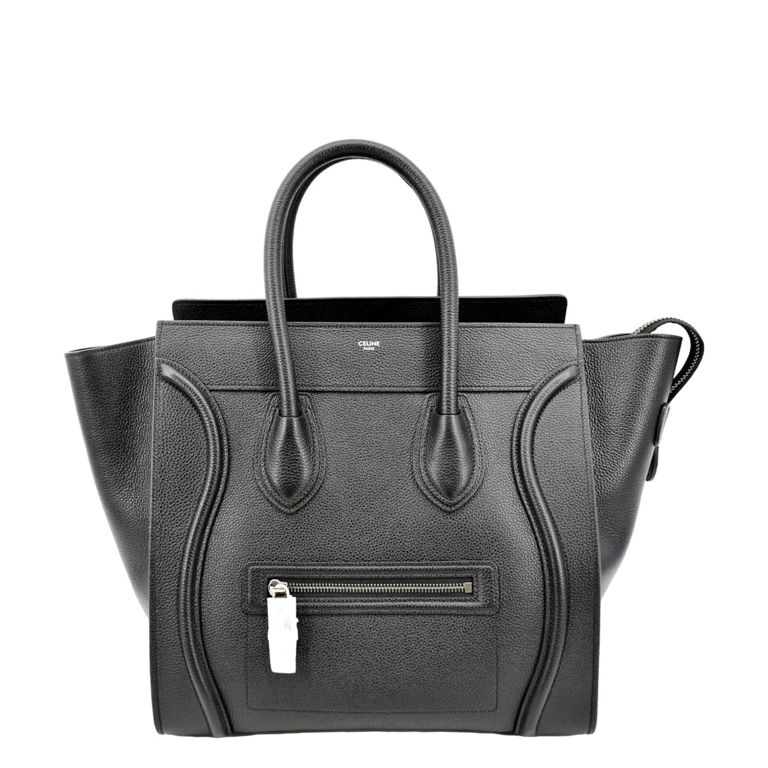 CELINE Drummed Mini Luggage Calfskin Leather Tote Bag Black