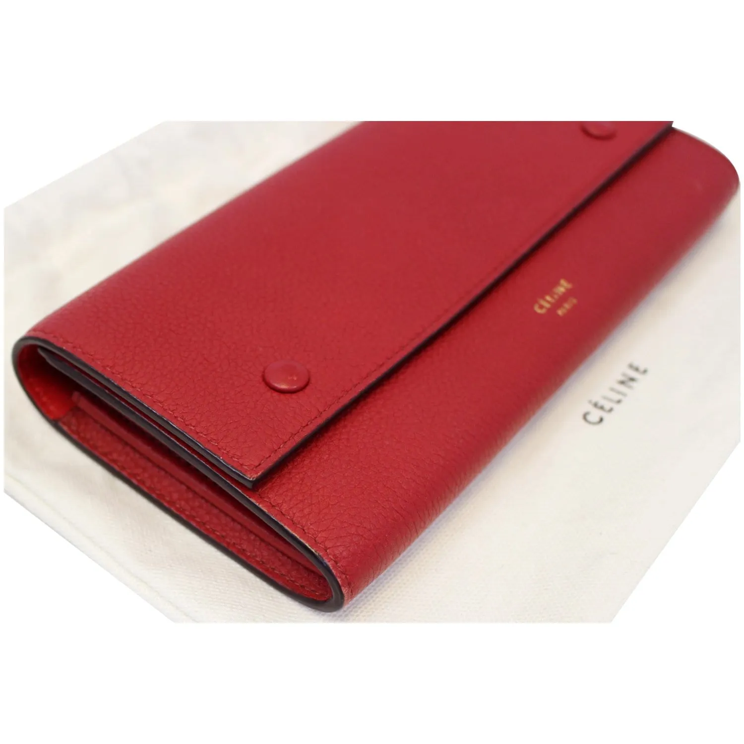 CELINE Large Flap Multifunction Leather Wallet Red