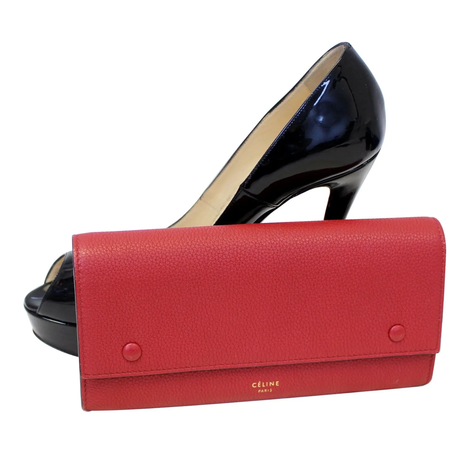 CELINE Large Flap Multifunction Leather Wallet Red